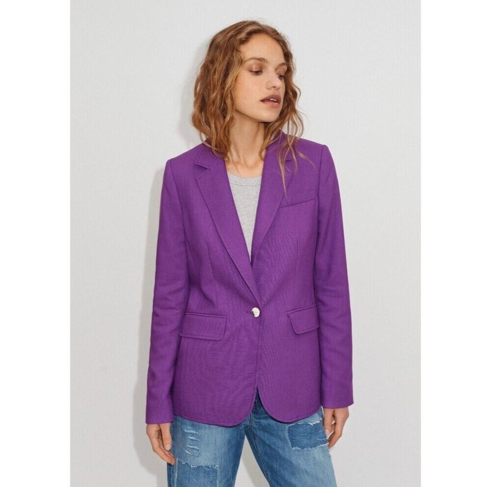 ME+EM Textured Weave Single Button Blazer Purple Professional Tailored Size 4